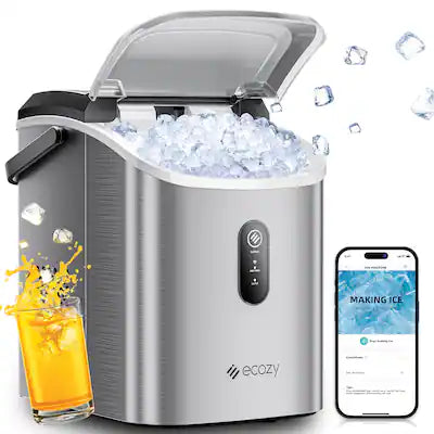 Ecozy - 33lb. Smart Nugget Countertop Ice Maker, Portable Pebble Ice Machine with Voice Control