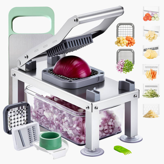 Front. VEVOR - Vegetable Chopper Mandoline Slicer, All-in-1 Food Veggie Cutter with 8 Stainless Steel Blades - Bright Silver.