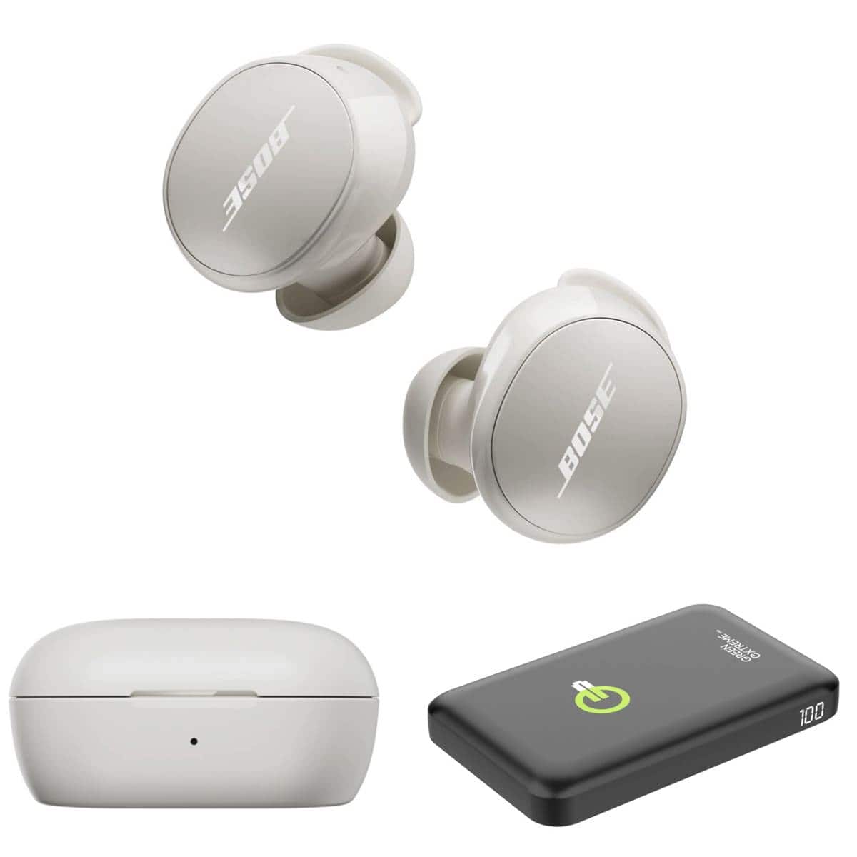 Bundle - Bose - QuietComfort Wireless Noise Cancelling Earbuds, White Smoke, with 10000mAh 38.5Wh Qi Wireless Portable Power