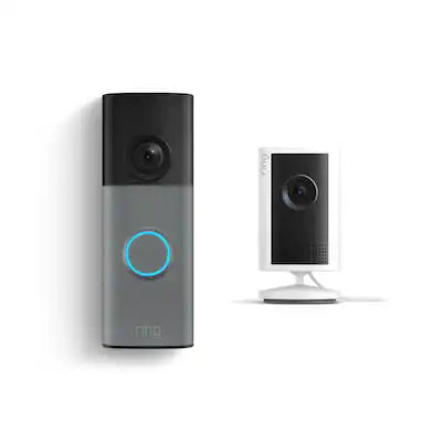 Ring - Battery Doorbell 2K (newest model), Speckled Gray + Indoor Cam Plus