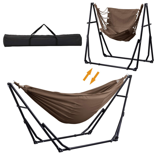 Front. Ainfox - Foldable Hammock with Stand, 2-in-1 Hammock Swing Chair for Outdoor Patio, Portable Heavy Duty with Carrying Bag - Coffee.