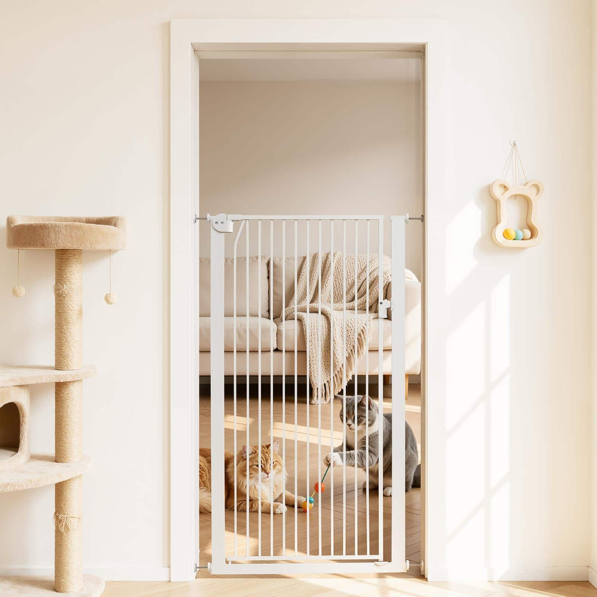 VEVOR - Extra Tall Pet Gate for Cats, 29-41 in Adjustable Width, 56 in High Dog Gate, with Pressure Mount Kit and Wall Mount Kit - White