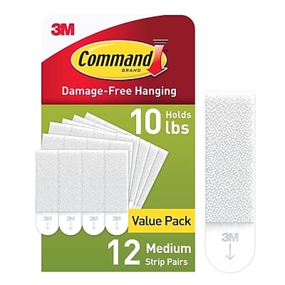 3M Command Brand Damage-Free Hanging  
Holds 10 lbs  
Value Pack  
12 Medium Strip Pairs