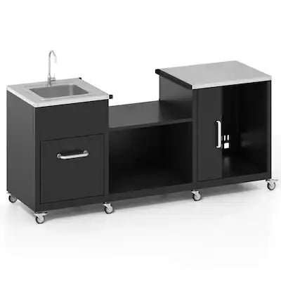 Costway - 80" Outdoor Grill Table with Sink Drainage Cabinet Removable Stainless Steel Top