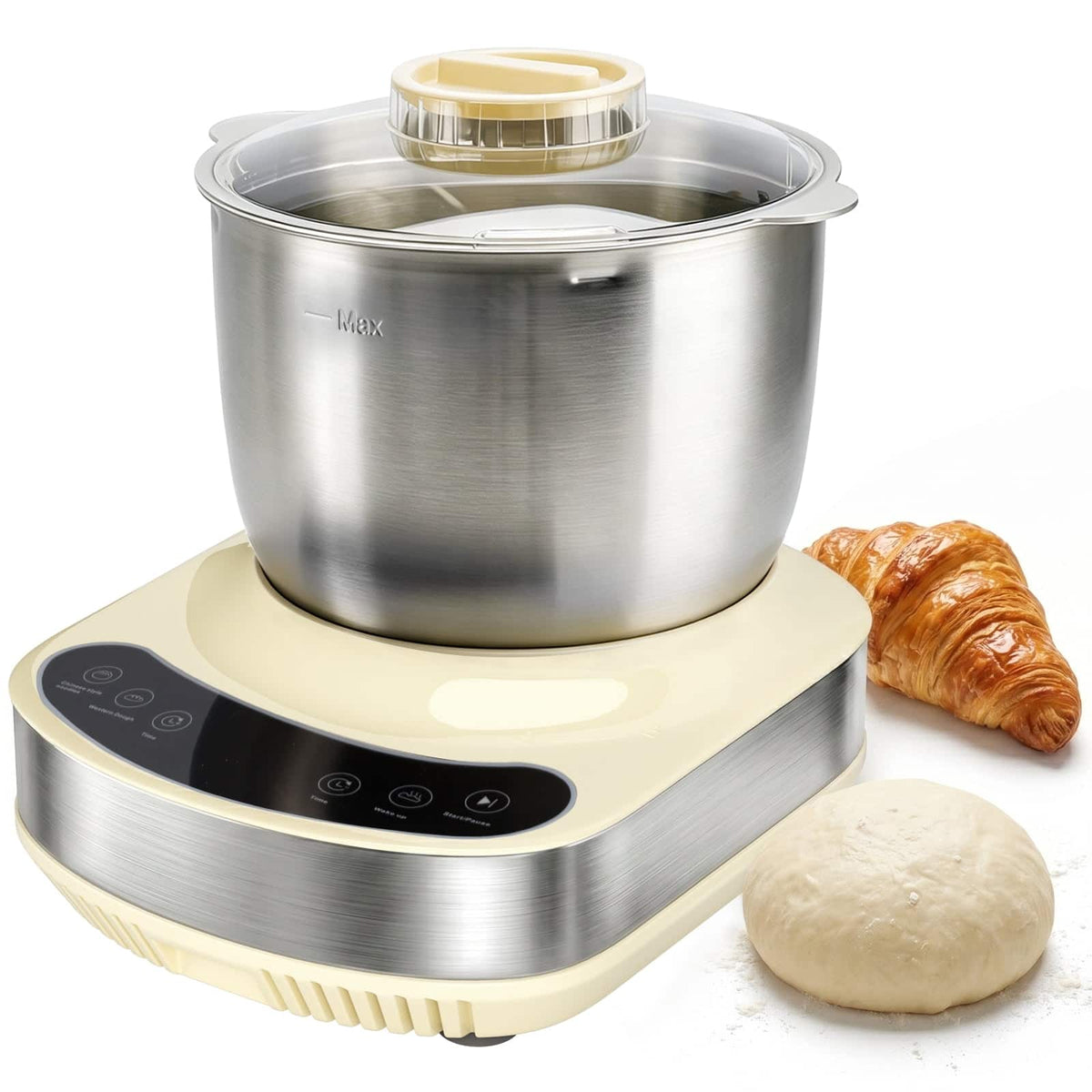 Topteng - 7.4qt Stainless Steel Stand Mixer with Ferment Function - Electric Dough Maker & Bread Maker, 304 Steel Bowl - Silver