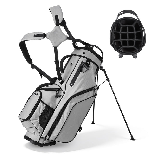 Front. VEVOR - Golf Cart Bag, 14 Way Top Divider Organizer, 2-in-1 Golf Club Bag with Full-length Divider, Dual Shoulder Straps - Grey.