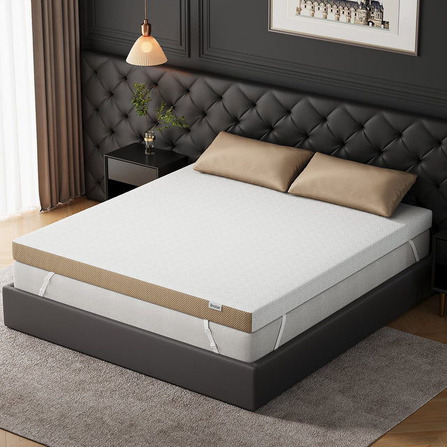 Front. Bestier - Bestier Queen Size 3-inch Firm Gel Memory Foam Mattress Topper with Washable Cooling Cover - White and Brown.