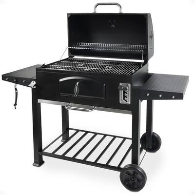 Grill Boss - 32 Inch Charcoal BBQ Grill, Side Shelves, Built In Thermometer