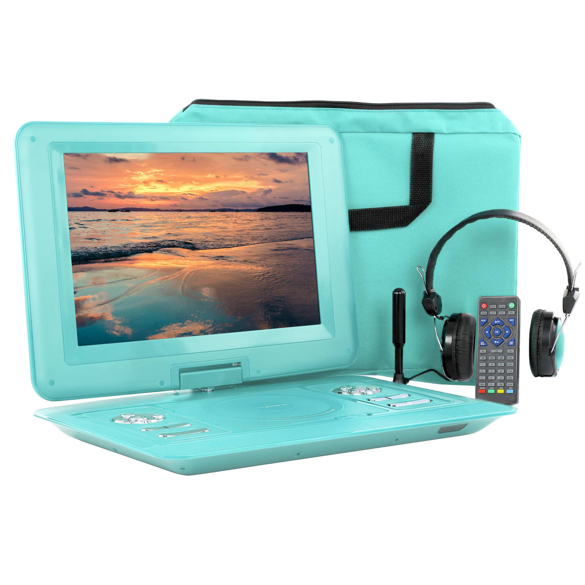 Trexonic - 13.3 Inch Portable TV+DVD Player with Color TFT LED Screen and USB/HD/AV Inputs - Teal