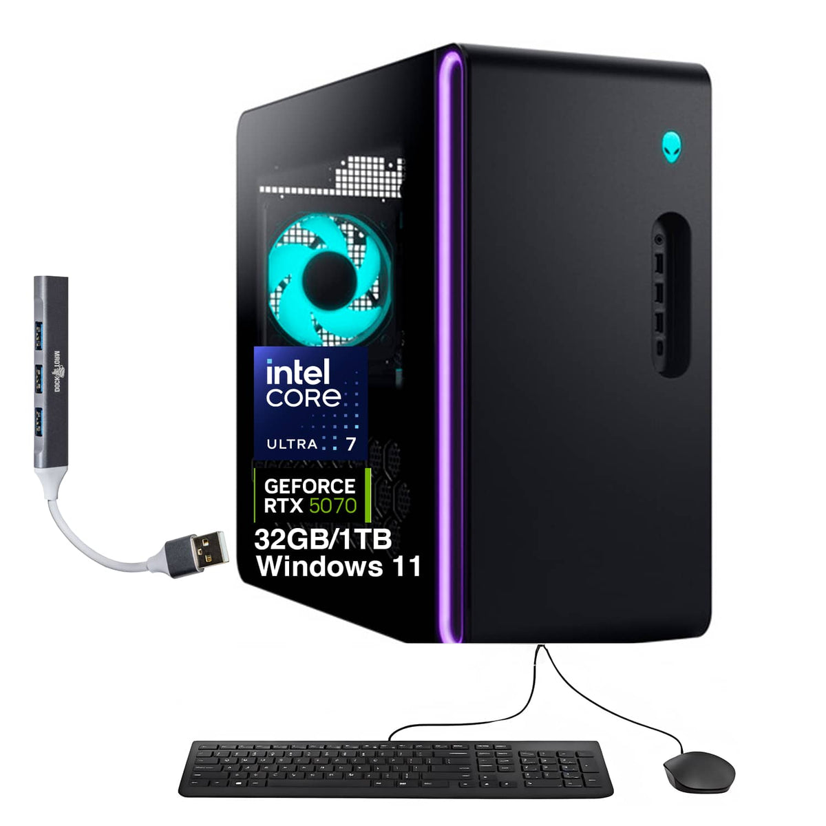 Alienware - Aurora ACT1250 Desktop PC (Ultra 7 265F, 32GB, 1TB SSD, GeForce RTX 5070, WiFi 7, Win 11 Home) w/USB Hub - Black