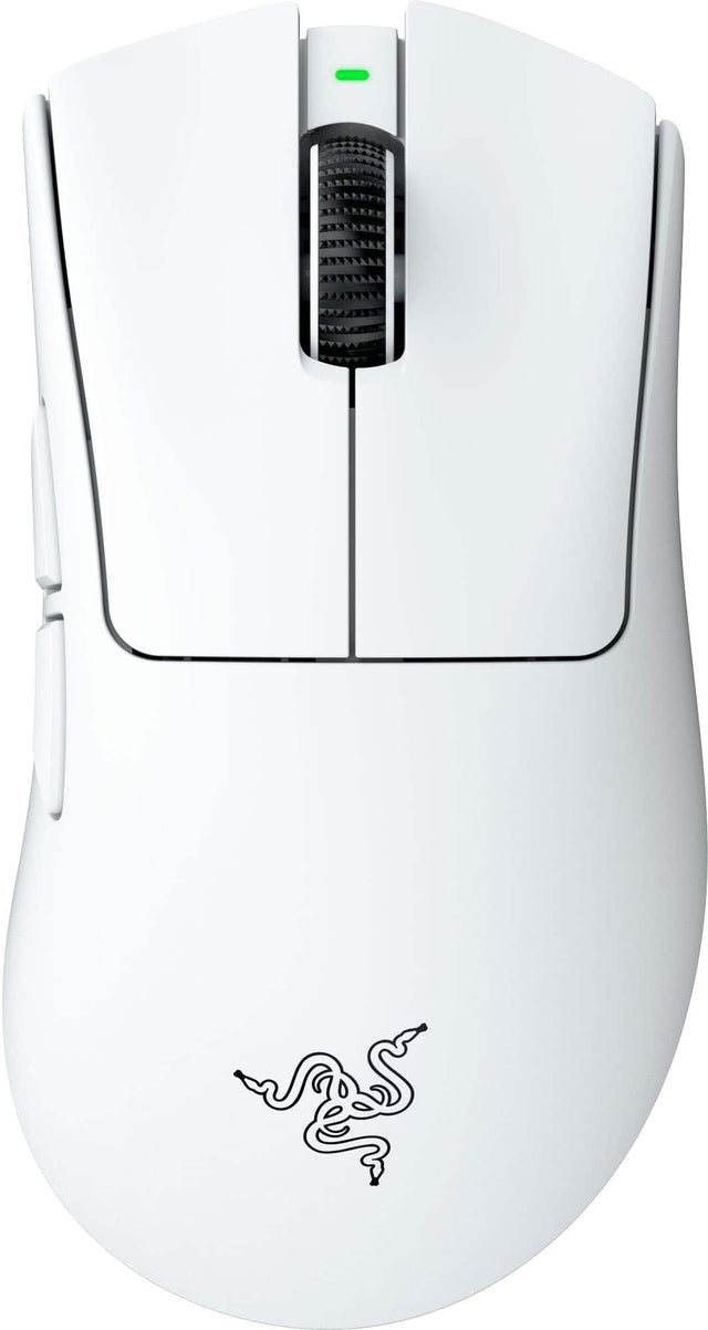 Front. Razer - DeathAdder V4 Pro Lightweight Optical Gaming Mouse with 150 Hour Battery - White.
