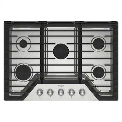 Whirlpool - 30 in. Wide 5 burners Built-In Gas Cooktop with EZ-2-Lift Hinged Cast-Iron Grates