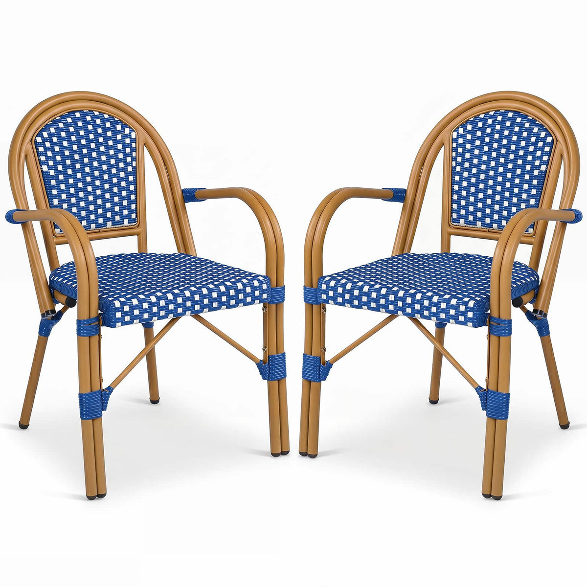 Gymax - Outdoor French Bistro Chairs 2 PCS w/ Armrests Galvanized Metal Frame Blue & White - Blue, White