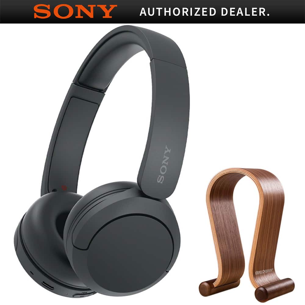 Sony - WHCH520 Wireless Headphones with Microphone, Black with Wood Headphone Display Stand