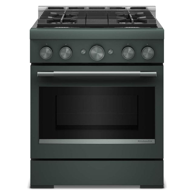 Front. KitchenAid - 36 in. Wide 4 burners 4.1 cu. ft. Slide-In Commercial Gas TRUE Convection Range with Self - Juniper.