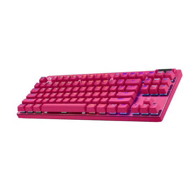 Front. Logitech - PRO X TKL LIGHTSPEED Wireless Mechanical Tactile Switch Gaming Keyboard with LIGHTSYNC RGB for PC - Magenta Pink.