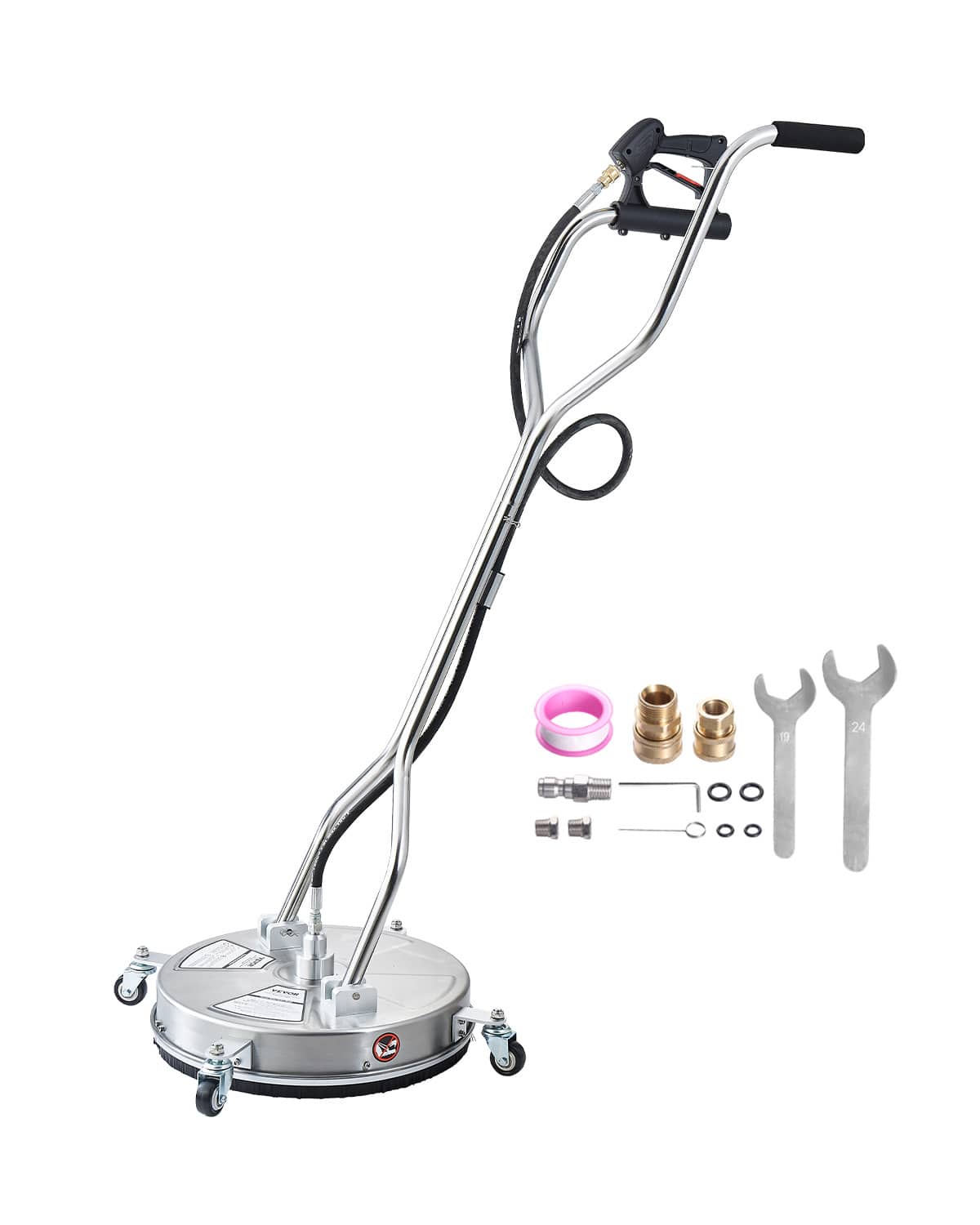 VEVOR - 18" Pressure Washer Surface Cleaner, Stainless Steel Pressure Washer Attachments with 4 Wheels, 4000 Max PSI - Silver