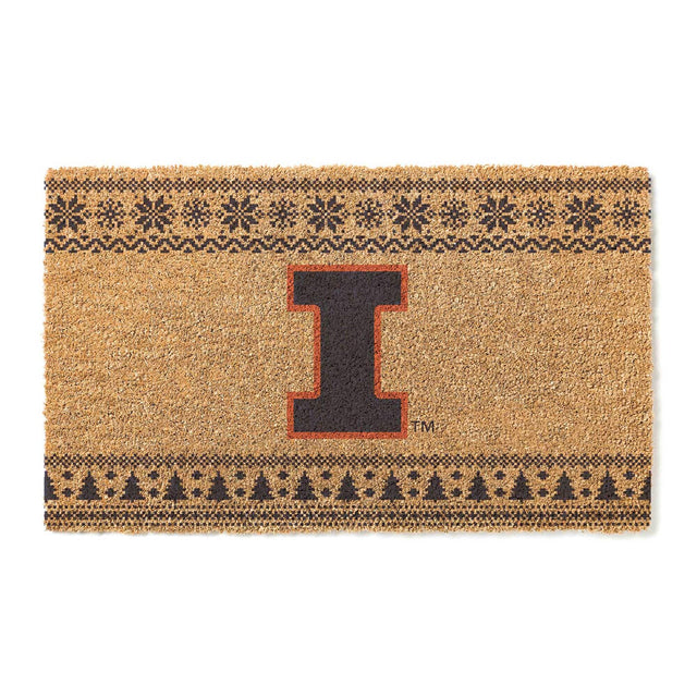 Front. Jardine - Illinois Fighting Illini 18" x 30" Holiday Coir Doormat - Brown.