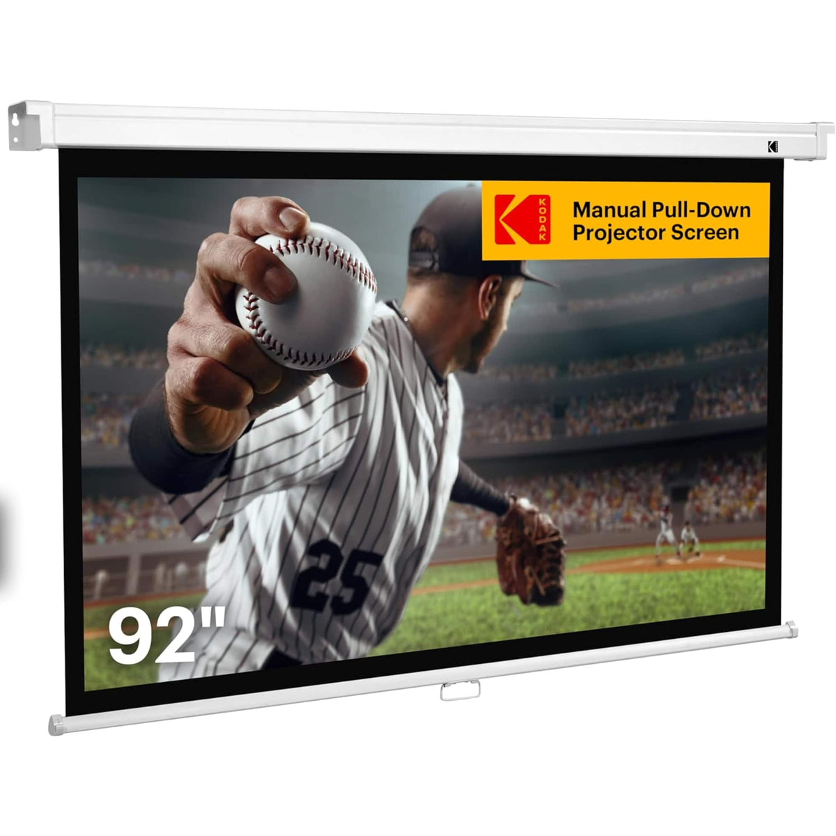 Kodak - 92" Manual Pull Down Projector Screen, Large 16:9 Retractable Projector Screen
