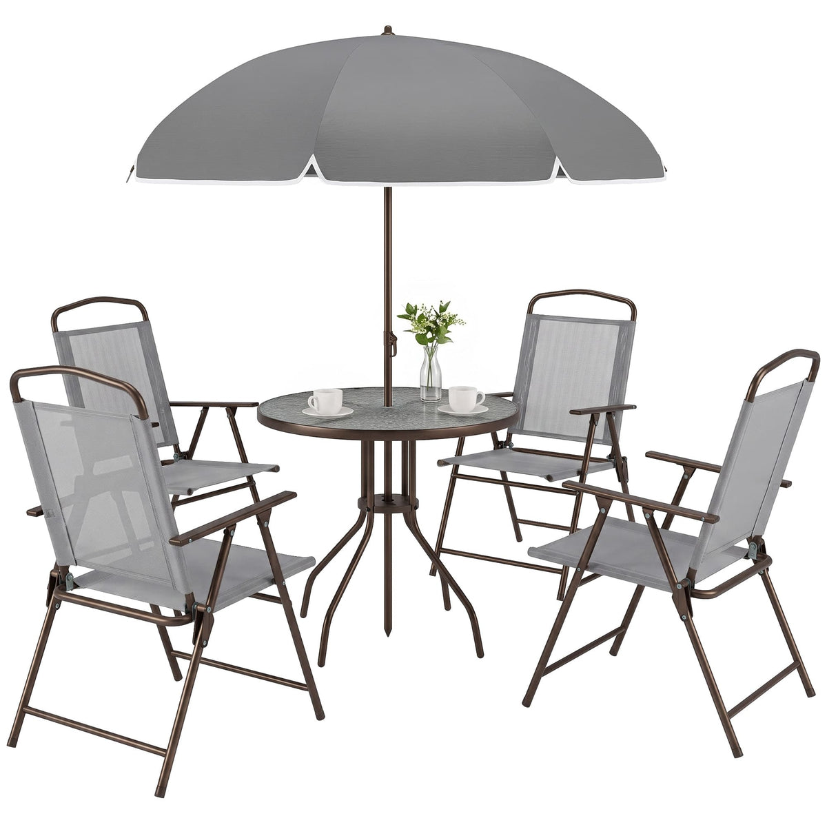 Outsunny - Piece Patio Dining Set for 4 with Umbrella - Gray