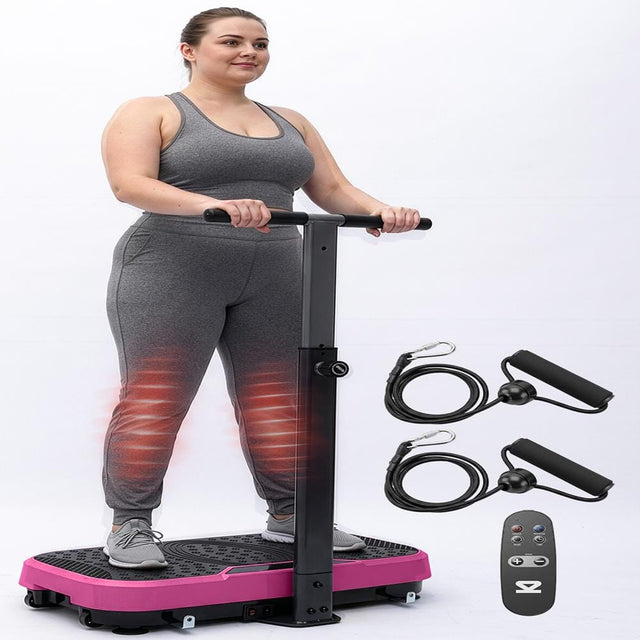 Front. Hurtle - Vibration Plate Exercise Machine with Handlebar, 99 Speeds, 10 Programs, Remote & Portable Fitness Platform - Pink.