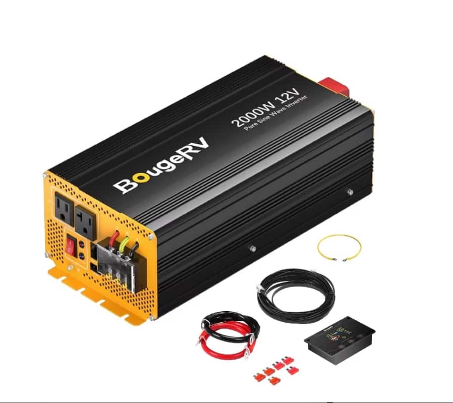 BougeRV - 2000W 12V Pure Sine Wave Inverter with Bluetooth - Yellow