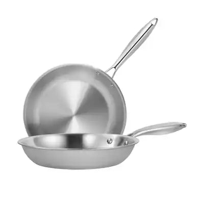 Sugift - 9.5" and 11" Tri-Ply Stainless Steel Nonstick Open Fry Pan with Premium Magnetic Stainless Exterior, Aluminum Core