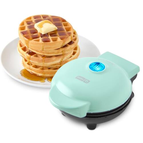 DASH - Mini Waffle Maker – 4” Nonstick Waffle Iron, Quick Heat, Perfect for Kids & Families - Aqua