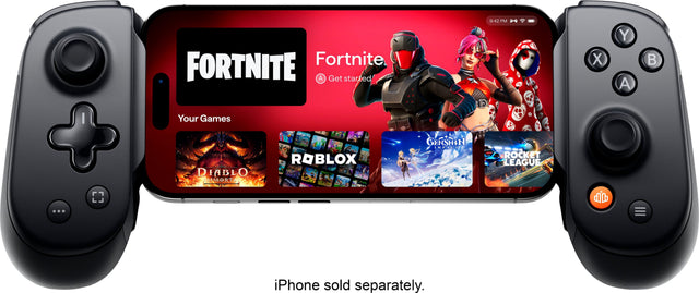 Fortnite Fortnite Get started 9:42 PM 4 X Y A B Your Games Diablo III Mortal Kombat 11 Roblox Genshin Impact Rocket League ... C3 iPhone sold separately.