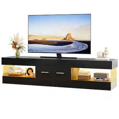 Bestier - 67 Inch TV Stand for 75 Inch TVs, Entertainment Center with Storage Drawer and LED Lights