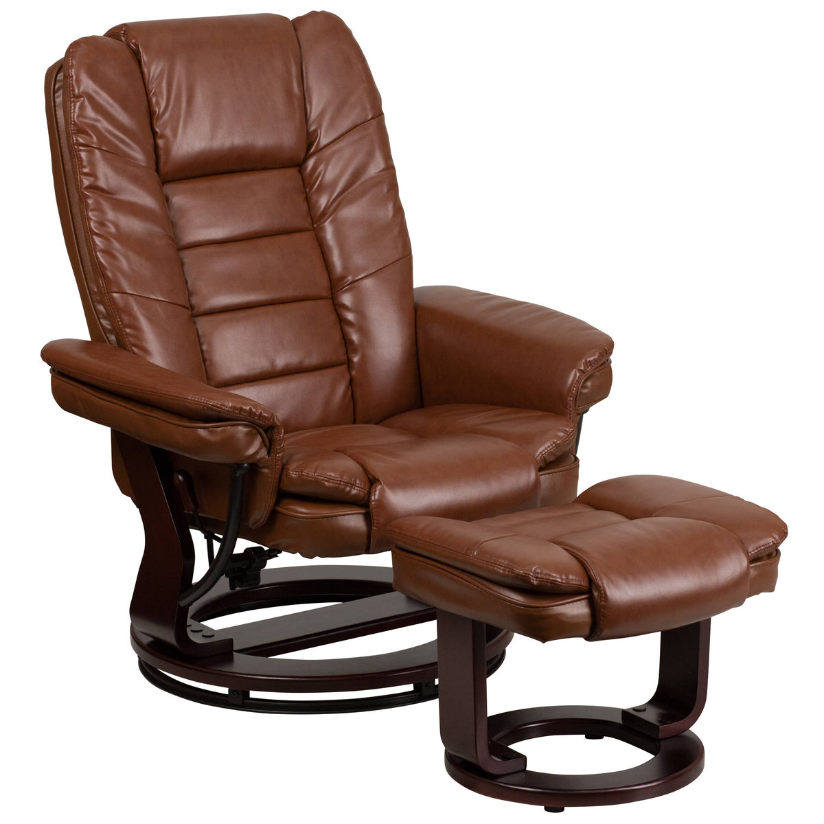 Emma + Oliver - Multi-Position Stitched Recliner & Ottoman with Swivel Base - Brown Vintage