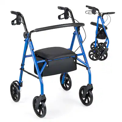 Costway - Rollator Walker with Seat, Height Adjustable Handles, Storage Basket for Seniors