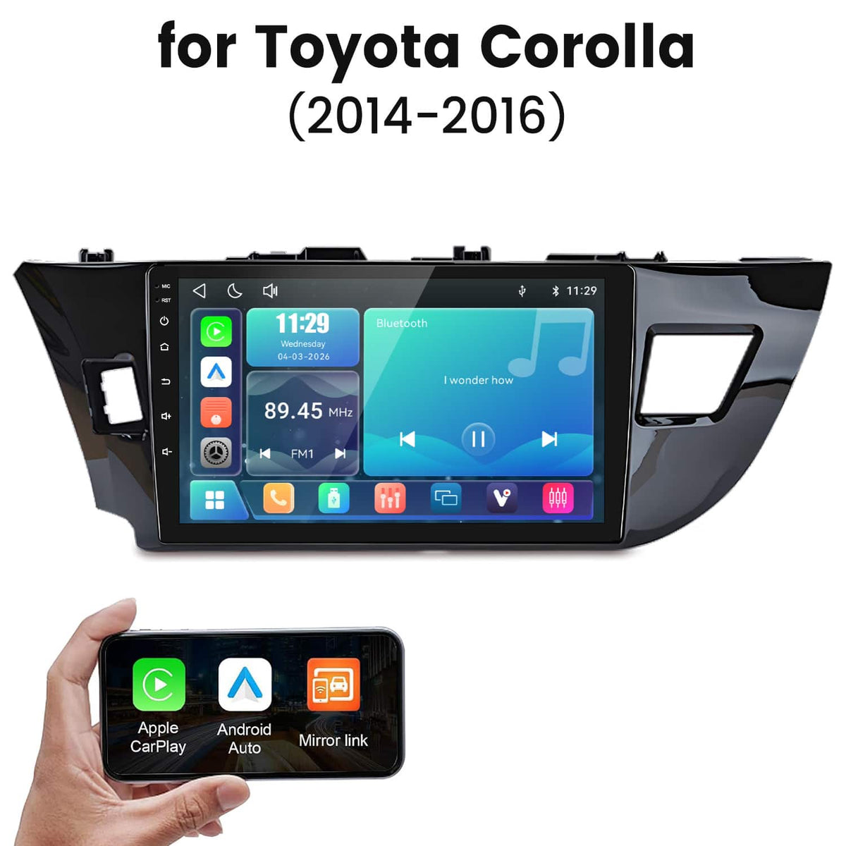 Junsun - Linux System carplay Android auto Mirror Link For Toyota Corolla 2014-2016 Car Stereo Radio GPS Navi WIFI Bluetooth RDS - Black