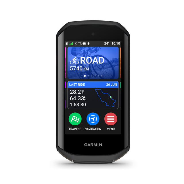 + 24 10:10 ROAD 5740 KM LAST RIDE 26 JUN 28.2 km h 64.33 km 1:53:30 TRAINING NAVIGATION MENU GARMIN