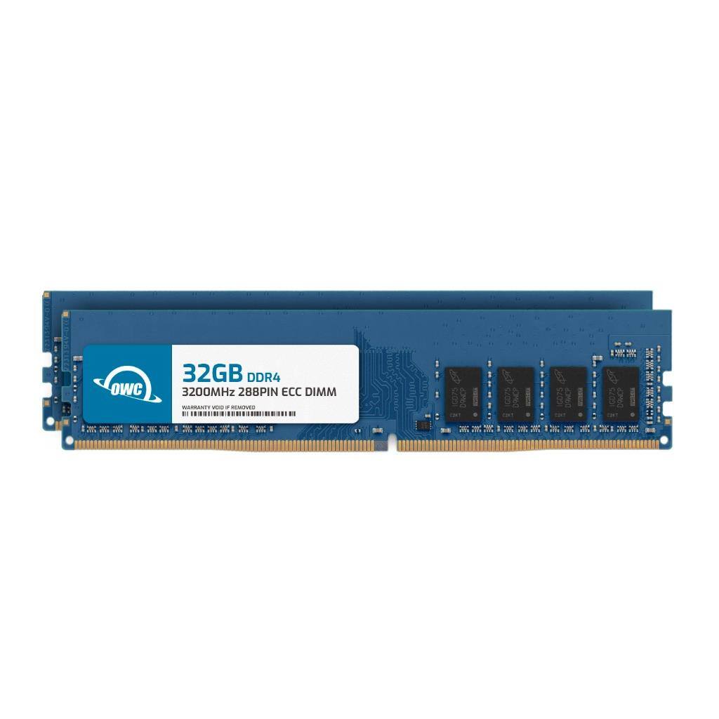 OWC - 64GB (2x32GB) DDR4 3200MHz PC4-25600 CL22 2RX8 ECC Unbuffered UDIMM 1.2V 288-pin Workstation Server Memory RAM - Black Chips