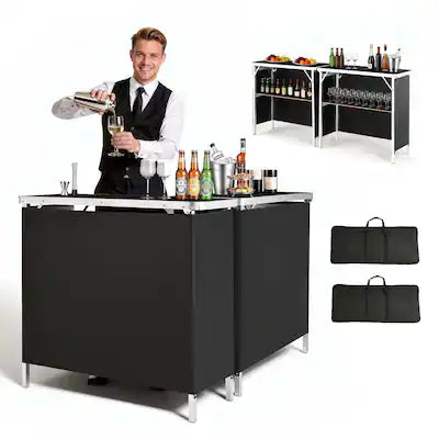 VEVOR - Folding Portable Bar Table,2 pcs, 38.6 x 15.2 x 34.3 in, with Carry Bag, Storage Shelf, Detachable Skirt, Quick and Easy