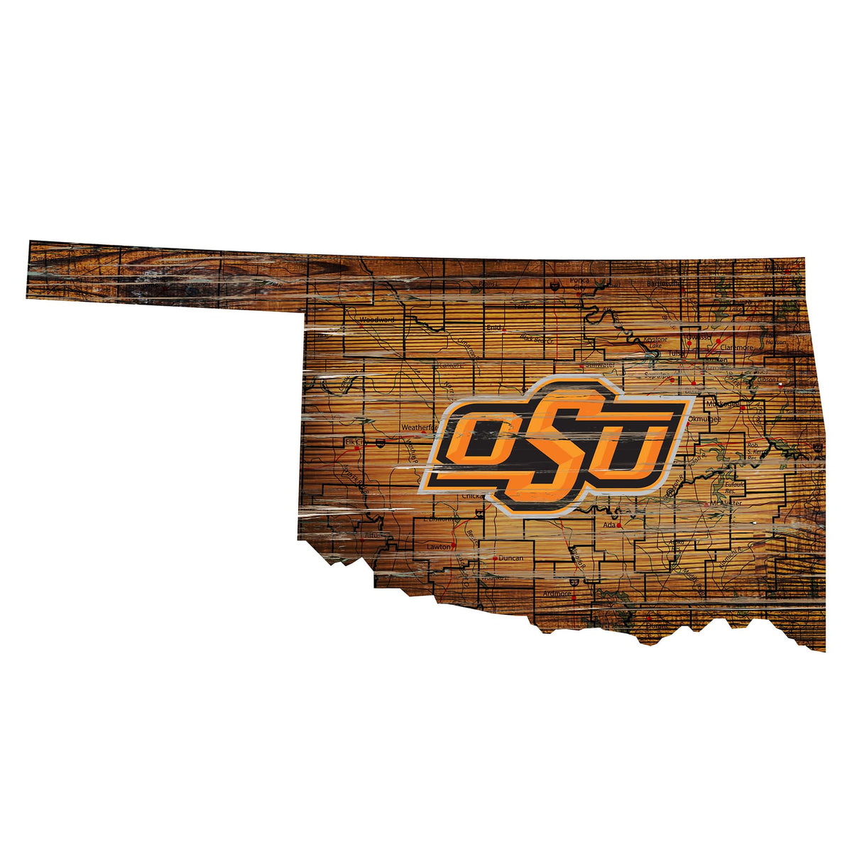 Fan Creations - Oklahoma State Cowboys 23.5" x 23.5" Distressed State with Logo Sign - Multicolor