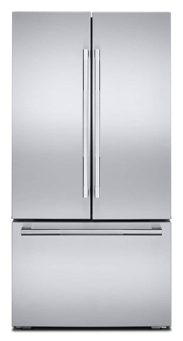Front. JennAir - Rise 24.8 Cu. Ft. French Door Counter-Depth Refrigerator with Internal Dispenser - Stainless Steel.