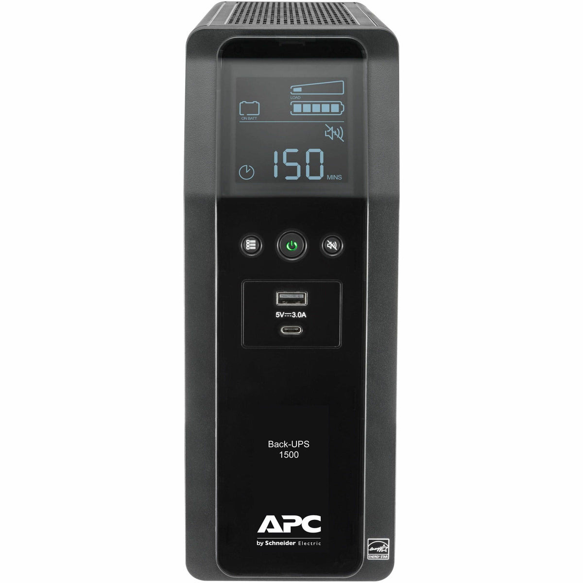 APC - UPS Battery Backup Pro, 1500VA/900W, Tower, 10 Outlets, LCD Display, USB-A + USB-C ports - Black