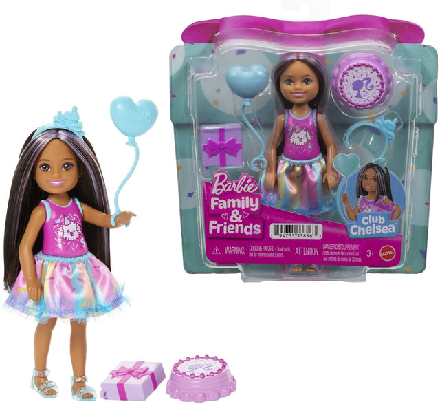2 Barbie Family & Club Friends Chelsea  
1 94735 33886 1  
CHOKING HAZARD - Small parts. Not for children under 3 years.  
DANGER D'ÉTOUFFEMENT - Petite pièce. Ne convient pas aux enfants de moins de 3 ans.  
WARNING: ATTENTION  
3+  
MATTEL  
2868