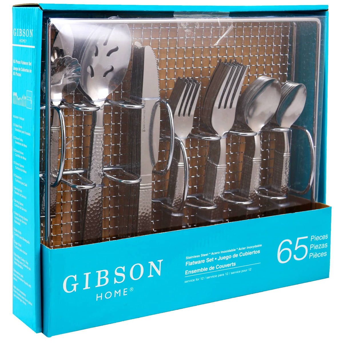 Gibson - Home Prato 65 Piece Flatware Set with Wire Caddy - Silver