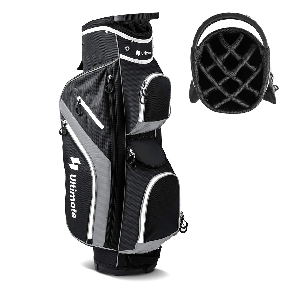Costway - Lightweight Golf Cart Bag with 14 Way Top Dividers 9 Pockets Rain Hood Cooler Bag Grey - Gray