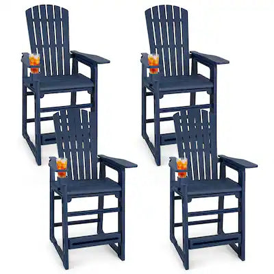 Costway - 4 PCS All-Weather HDPE Tall Adirondack Chair with Backrest, Armrests, Cup Holder