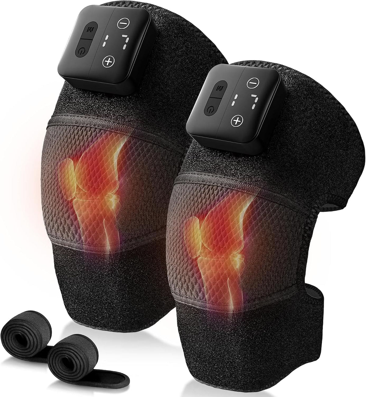 Nekteck - Cordless Knee Massager with Heat & Vibration, Rechargeable Knee Brace, 2-Pack - Black