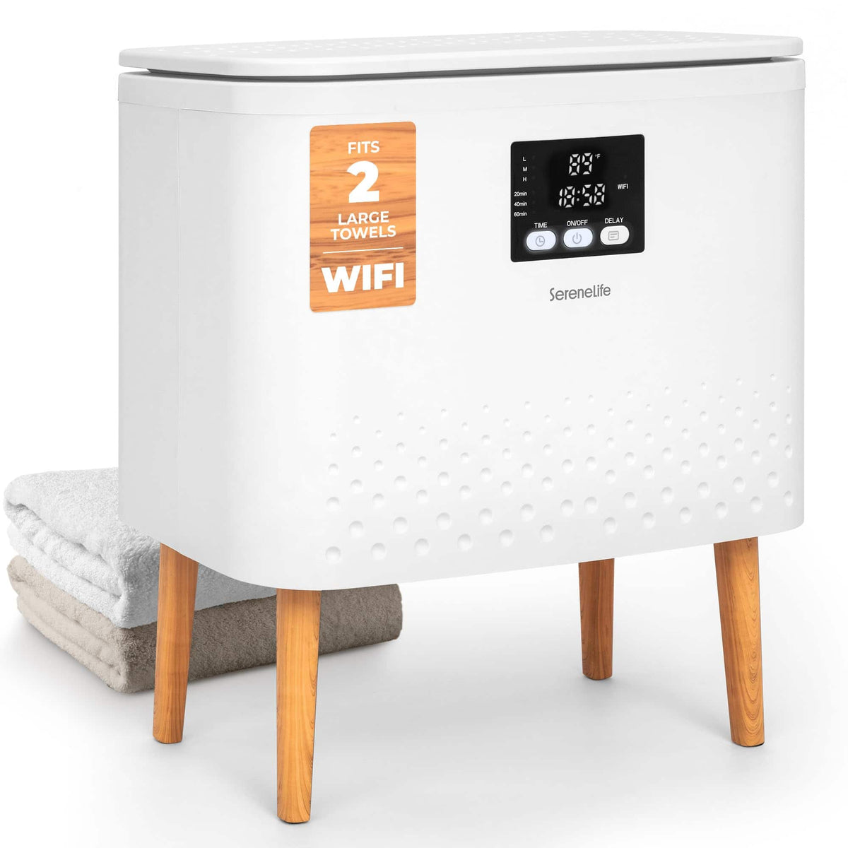 SereneLife - SLTLR125W Wi-Fi Towel Warmer Bucket, 20L Capacity, One-Touch Control, Energy-Efficient Design, White - Natural