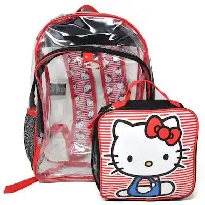 Hello Kitty - 16" Clear Backpack for School and Travel with a Lunch Kit Set
