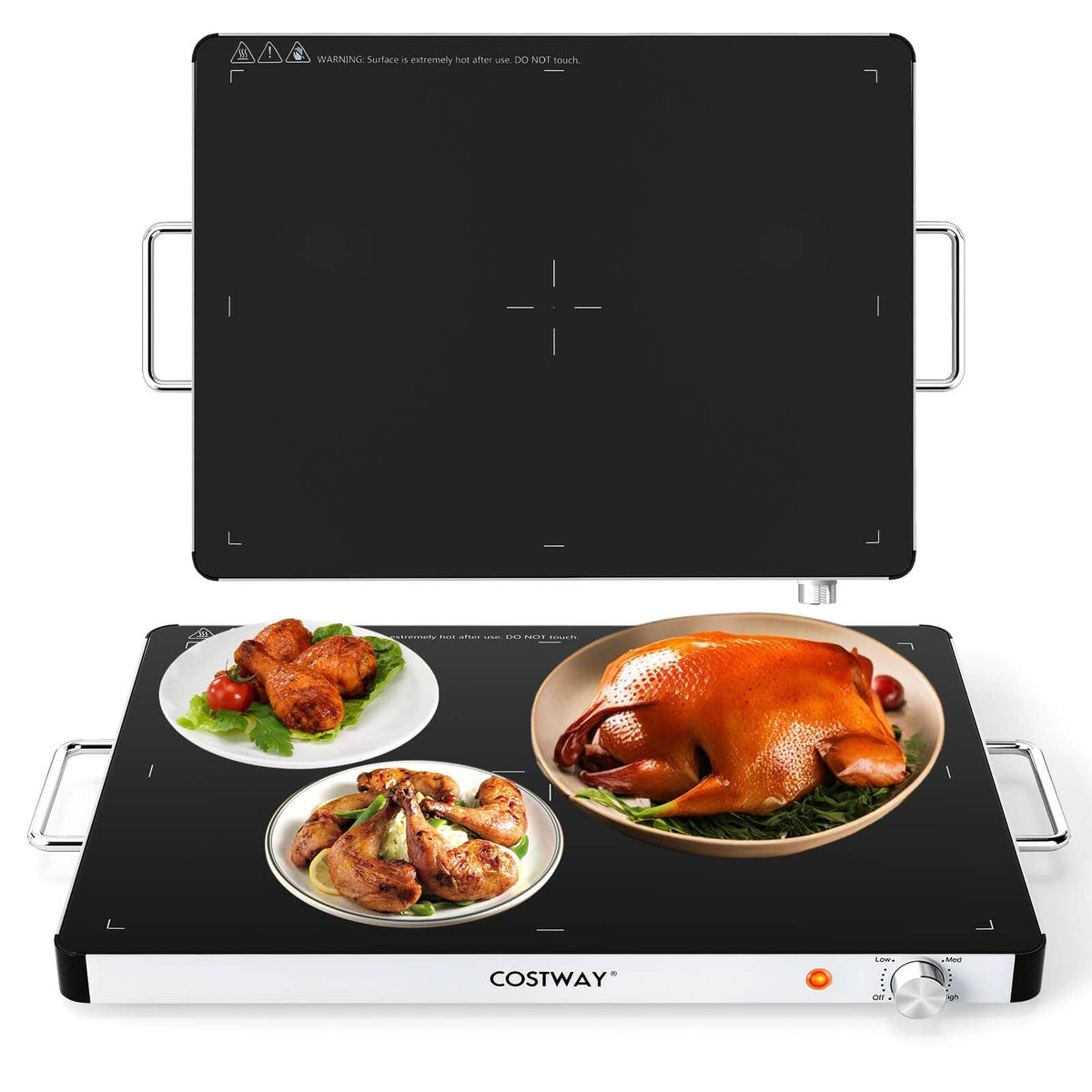 Costway - 1 PCS Electric Warming Tray Tempered Glass Food Warmer with Adjustable Temperature - Black