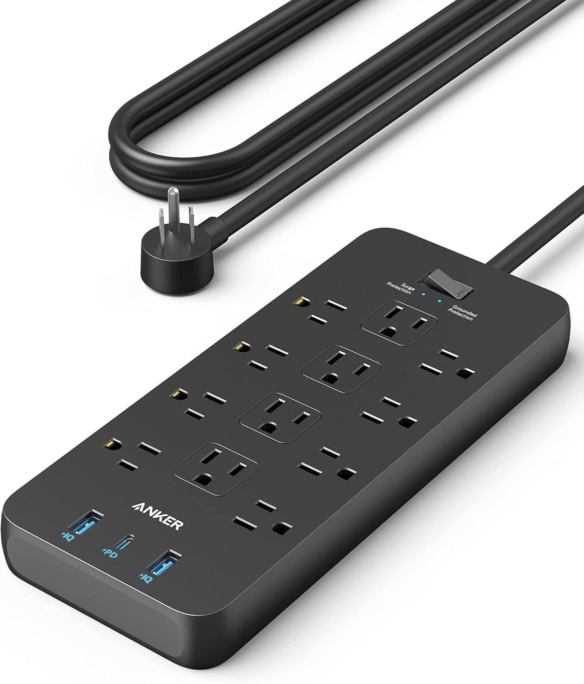 Anker - Power Strip with 2100J Surge Protector, 10ft Extension Cord with Multiple Outlets - Black
