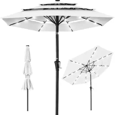 Best Choice Products - 10ft 3-Tier Solar Patio Umbrella w/ 24 LED Lights, Tilt Adjustment, Easy Crank