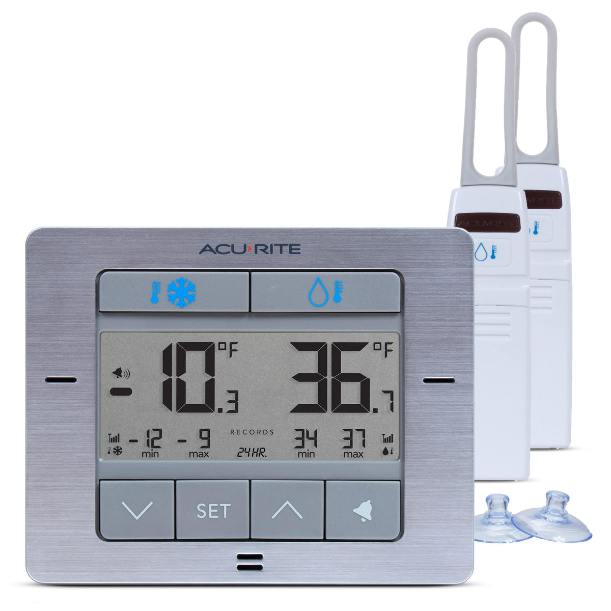 AcuRite - Digital Refrigerator and Freezer Thermometer with Wireless Sensors - Stainless Steel